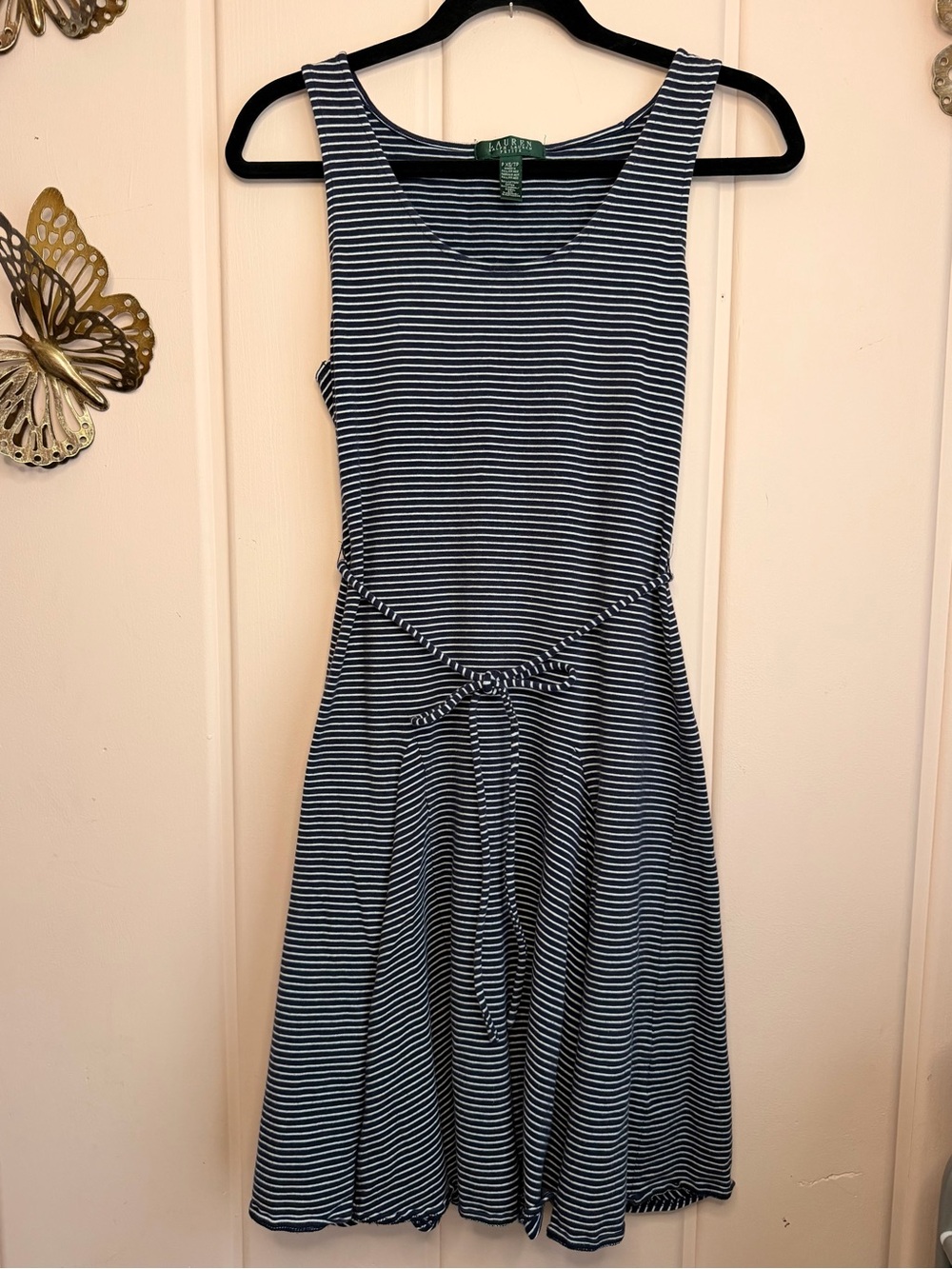 Ralph Lauren Fit/Flare Navy and White Striped Scoop Neck Dress szXS